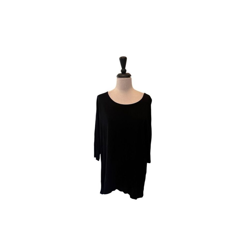 Kim & Cami Women's Split Back Polka Dot Mesh Panel Tunic Top Black Size 1X NWT